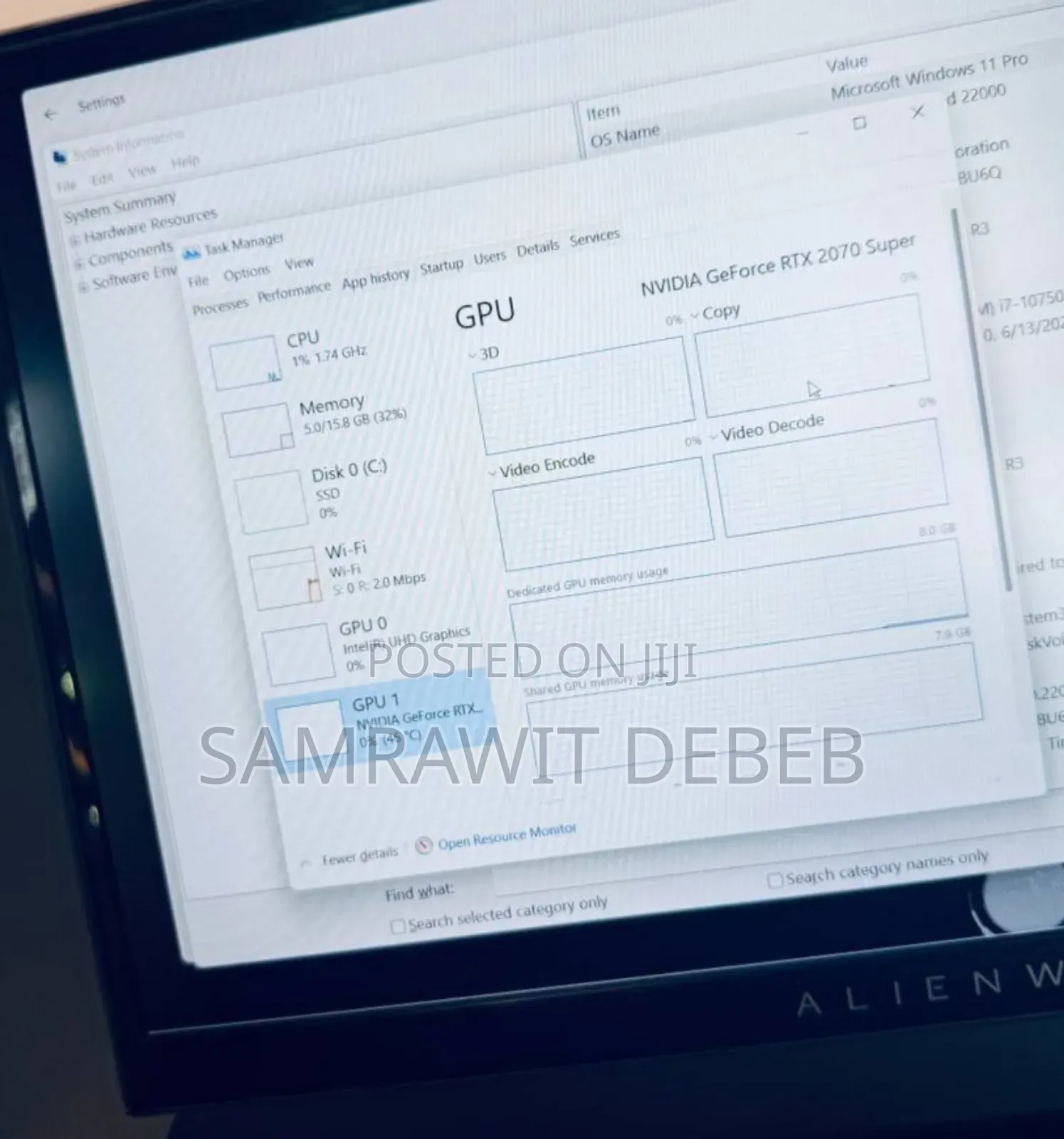 New Laptop Alienware M15 R3 16GB Intel Core I7 SSD 512GB