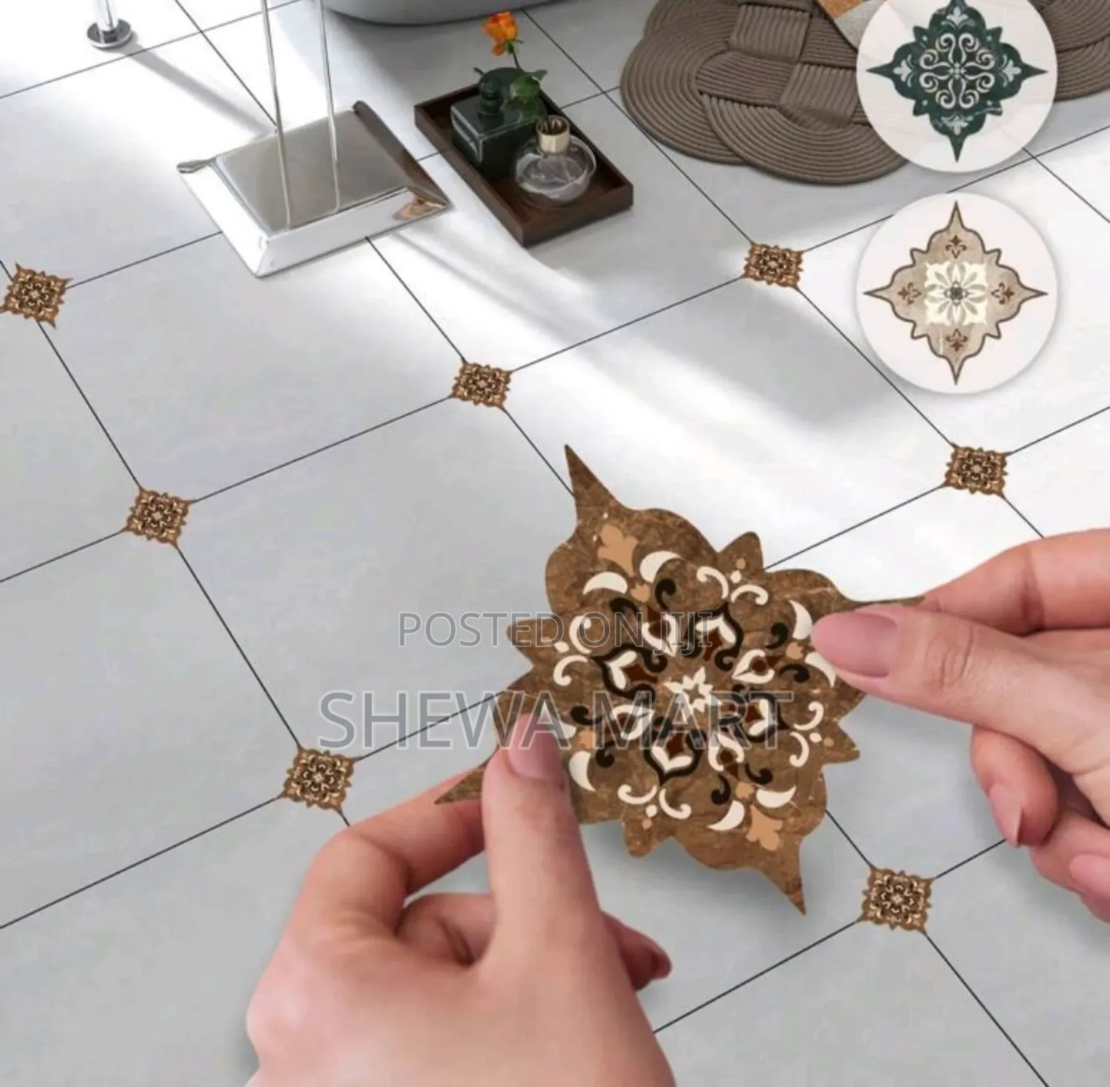 Dark Moroccan Pattern Tile Diagonal Stickers Self Adhesive Waterproof