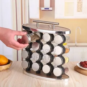 Photo - 16 Set Spice Carousel Glass Jar With Rack