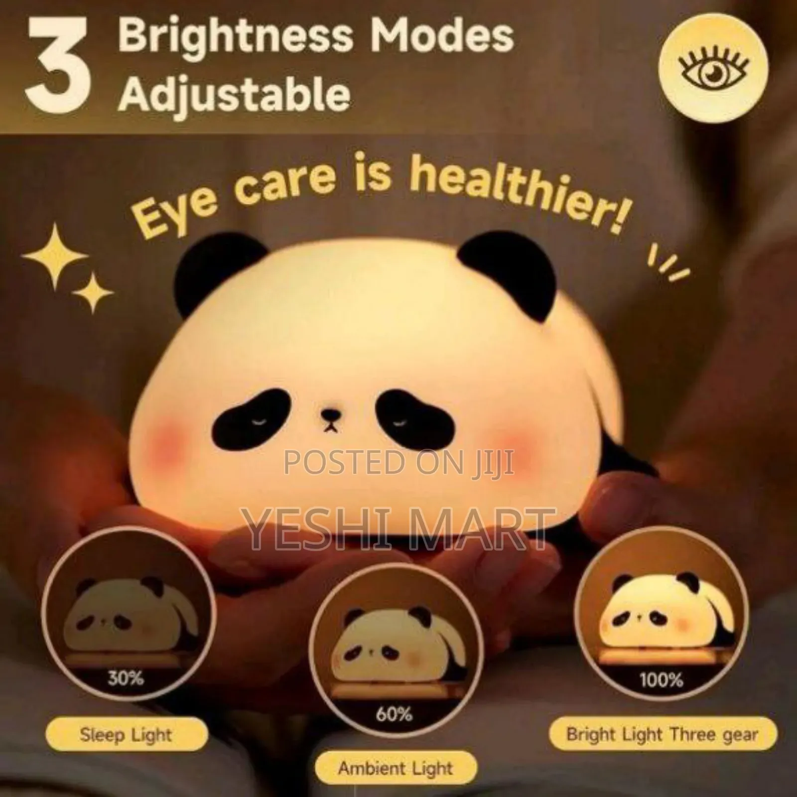 Cute Panda Night Light Usb Rechargeable 3 Brightness Levels, Auto Time