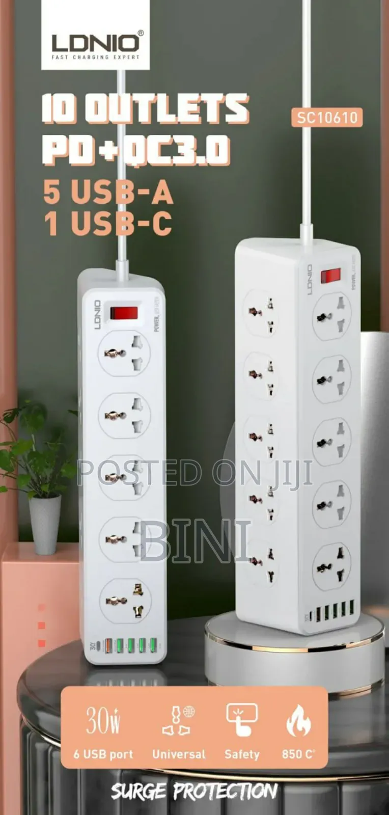 Original Ldnio 10 Ac Outlets Universal Power Strip Sc10610