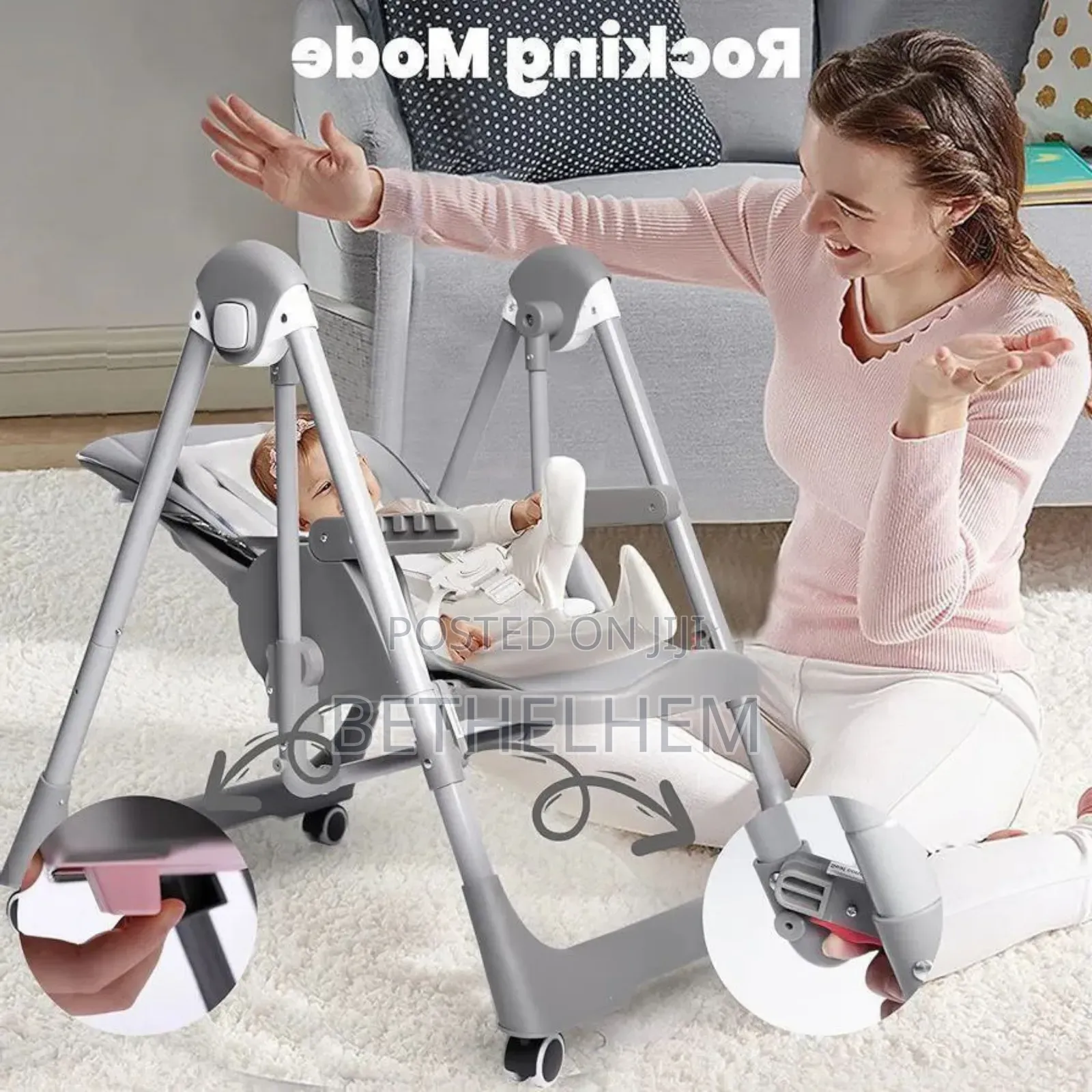 【5-in-1 High Chair Multifunction】 ከመመገቢያነት በተጨማሪ ዥዋዥዌ የሚሆን