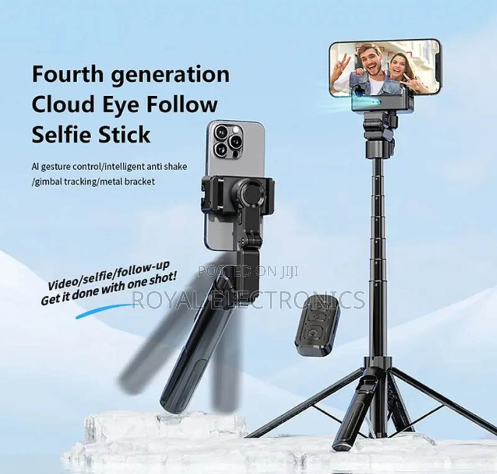 4 in 1 Gimbal Stabilizer + Face Tracker + Tripod + Selfi Stick