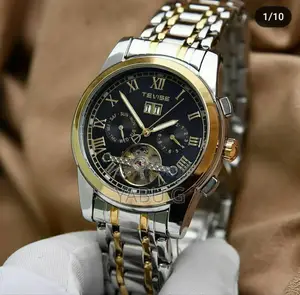 New Mens Stainless Steel Automatic Mechanical Black Wristwatch