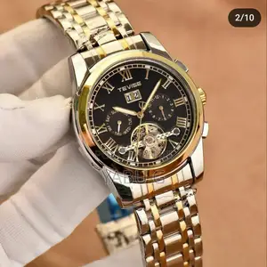 New Mens Stainless Steel Automatic Mechanical Black Wristwatch