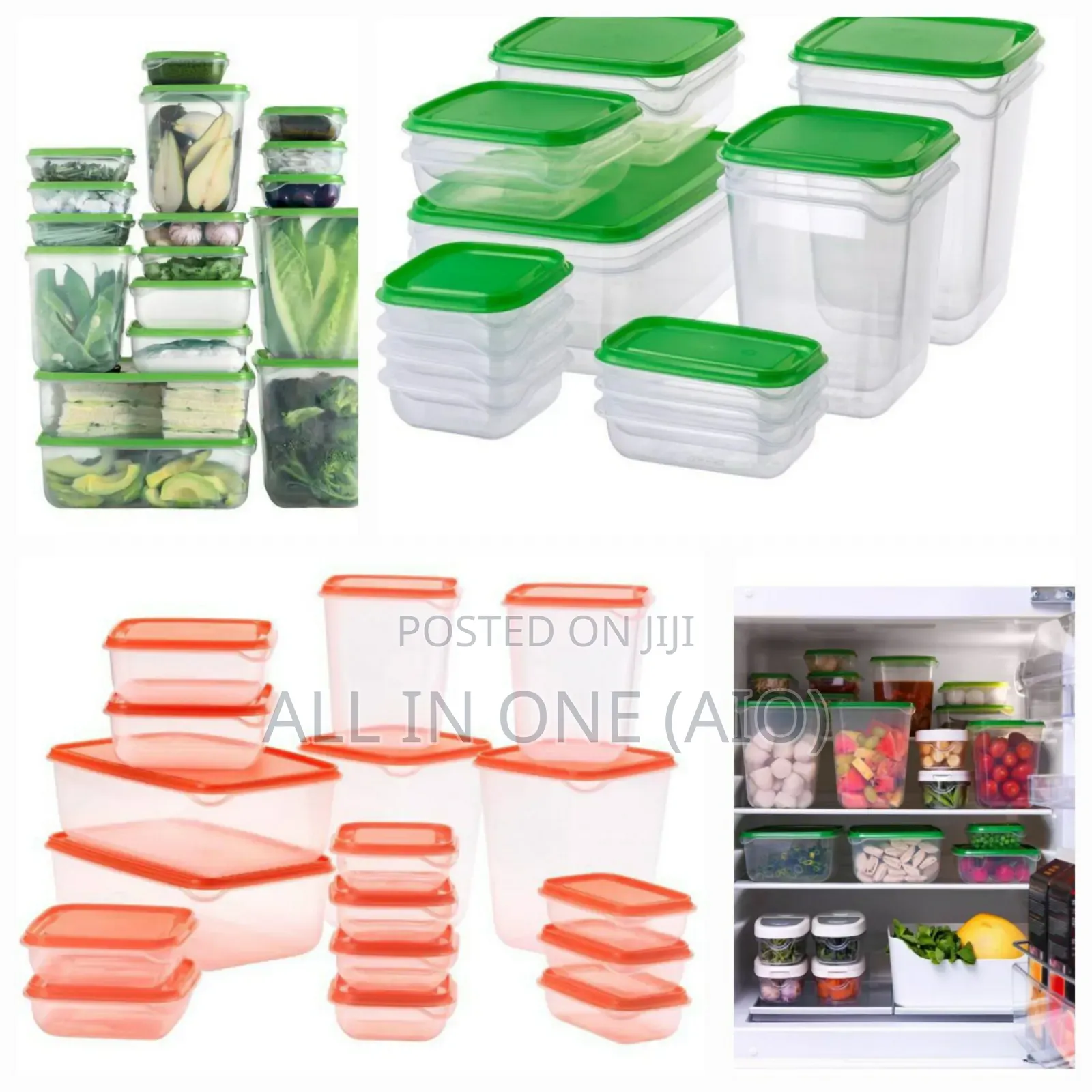 Ikea Food Container, Set of 17, Transparent/Orange/Green.
