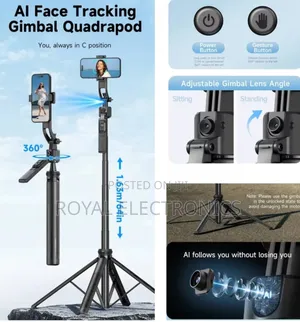 Ai Gimbal Stabilizer With Face Tracking and Tripod Max 1.63 Meter