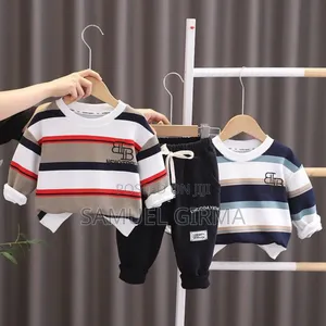 Photo - Mk- 0611 Stripped Sweater and Cardigan Pant Set Size: 1-5 Years