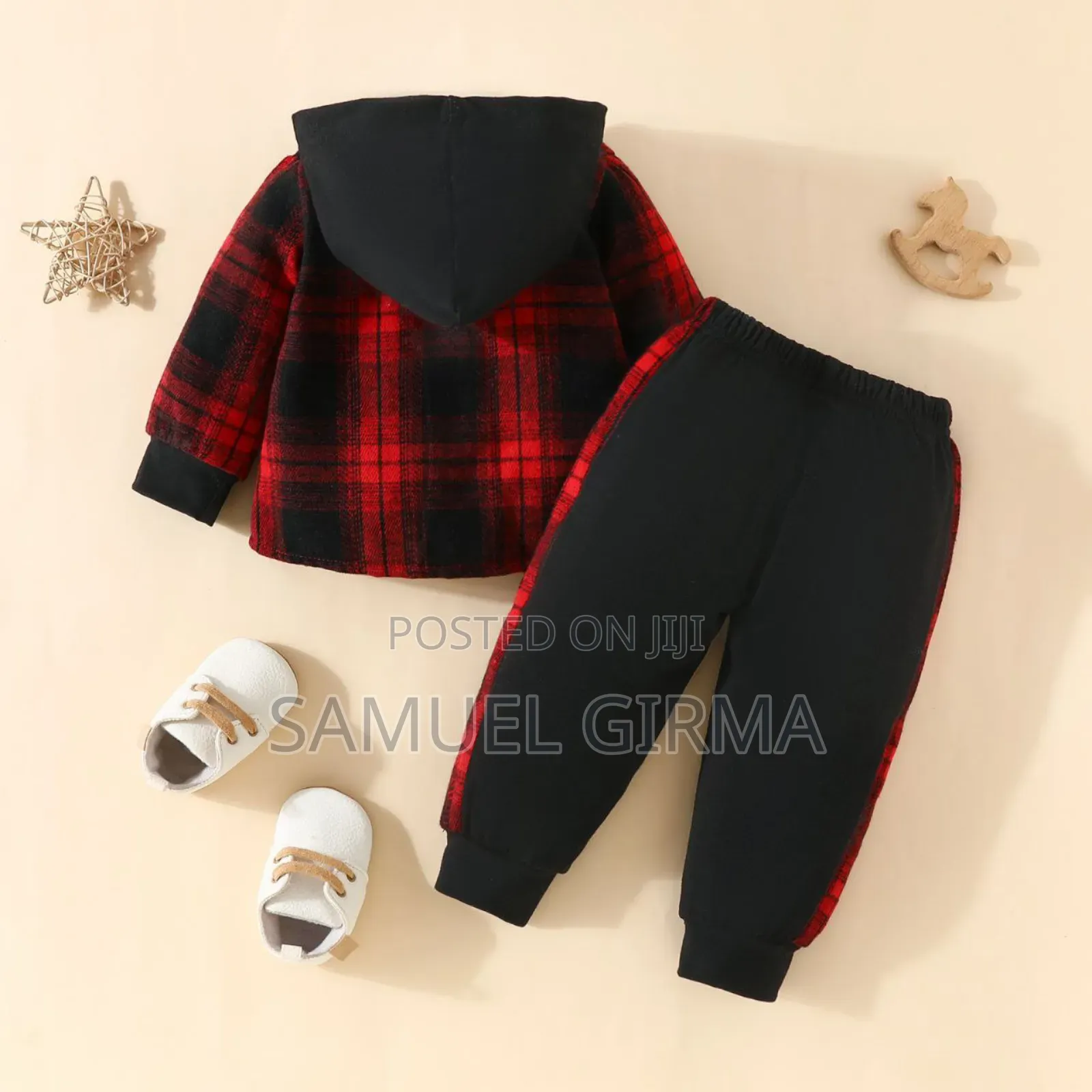Mk- 0614boy Classic Plaid Hooded Long-Sleeved Shirt Pant Set 6month-3