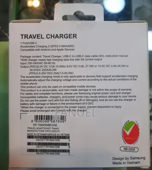 Samsung 45w Pd Adapter With Usb-C to Usb-C Cable (5a)