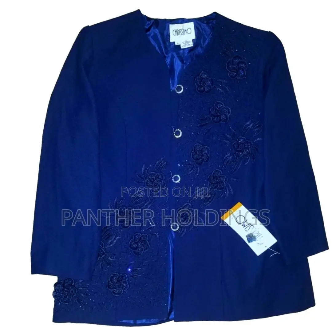 Carissimo Dark Blue Dinner Blazer Floral Set Pantsuit