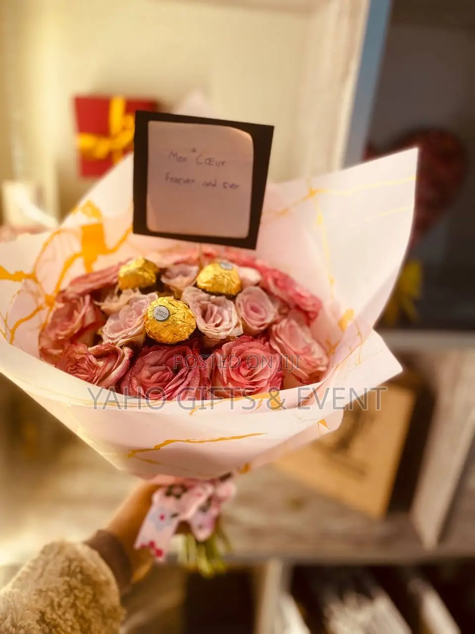 Pink Flower Gift With Chocolate