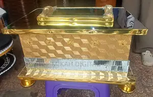 Golden Rectangular Glass Top Rekebot | ወርቃማ ባለመስታወት ረከቦት