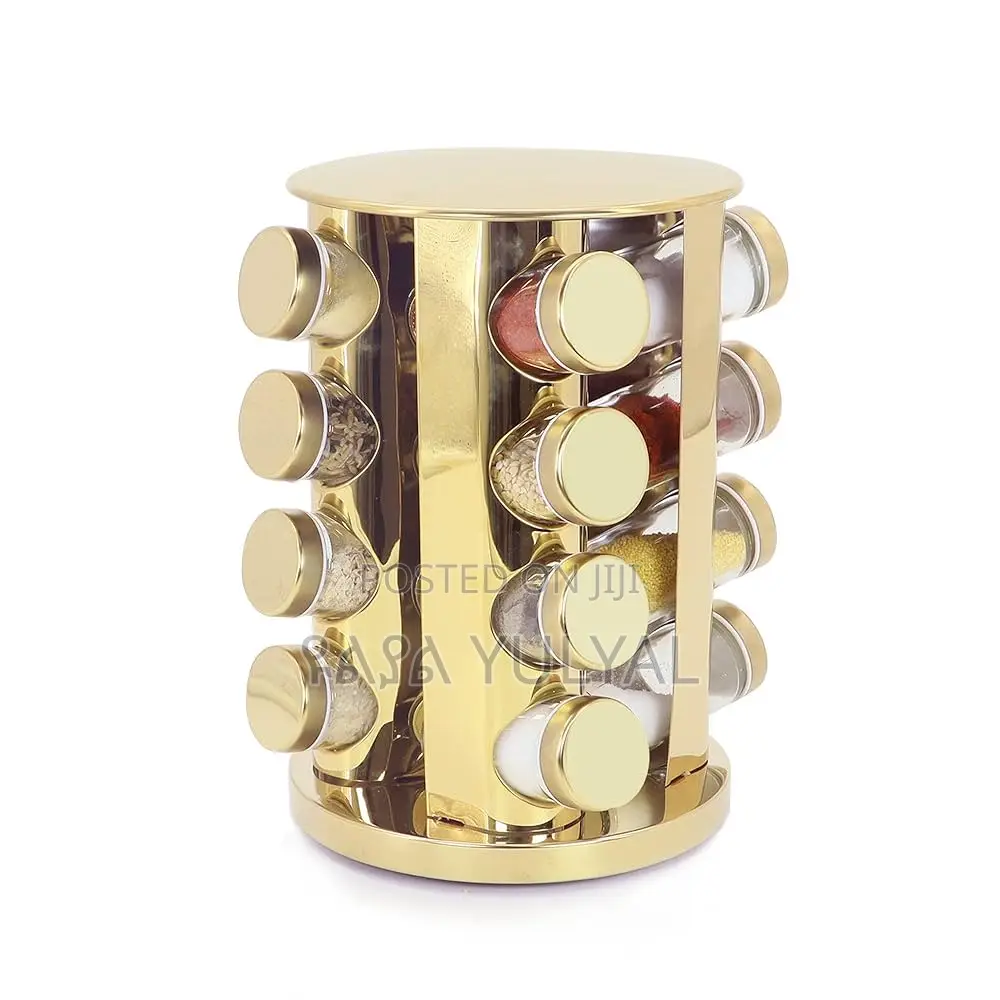Gold Rotating Spice Rack With 12 Glass Jars – Kitchen Organizer