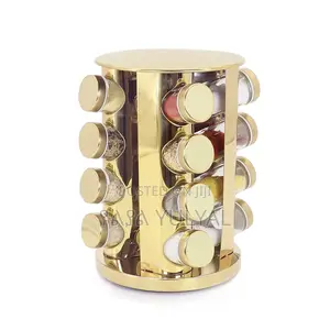 Photo - Gold Rotating Spice Rack With 12 Glass Jars – Kitchen Organizer