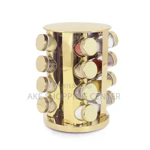 Photo - አዲስ ባለ 12 ቅመም መያዣ (የሚሽከረከር)Modern Gold Black Kitchen Spice Organizer