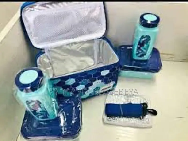 Blue Double Lunch Box With 2 Water Bottles