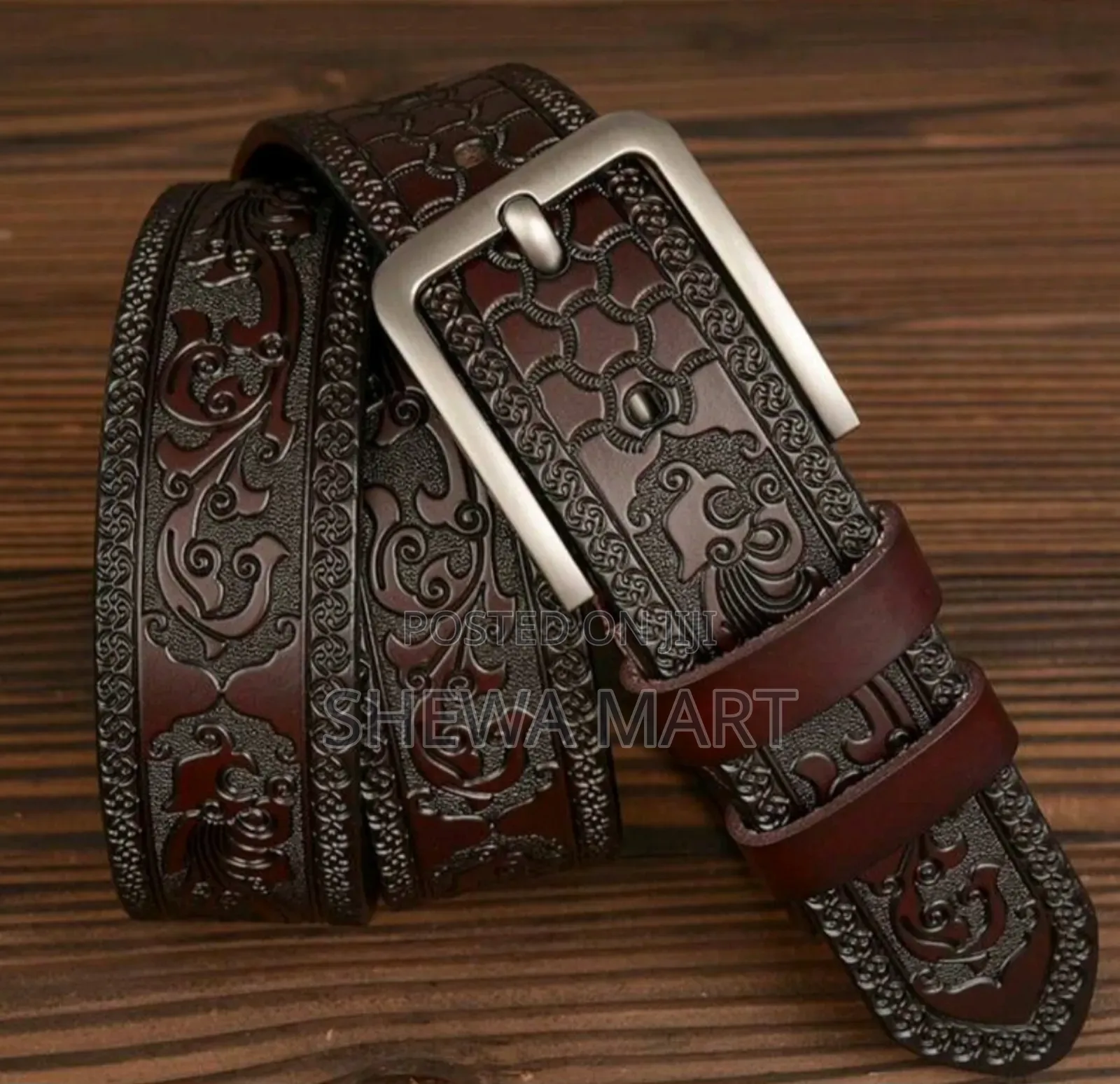 Men's Vintage Genuine Leather Belt With Alloy Buckle - Elegant Carved