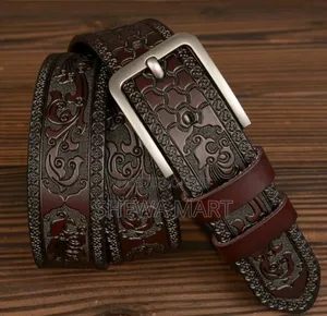 Photo - Men's Vintage Genuine Leather Belt With Alloy Buckle - Elegant Carved