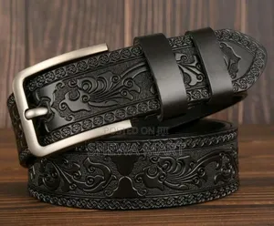 Men's Vintage Genuine Leather Belt With Alloy Buckle - Elegant Carved