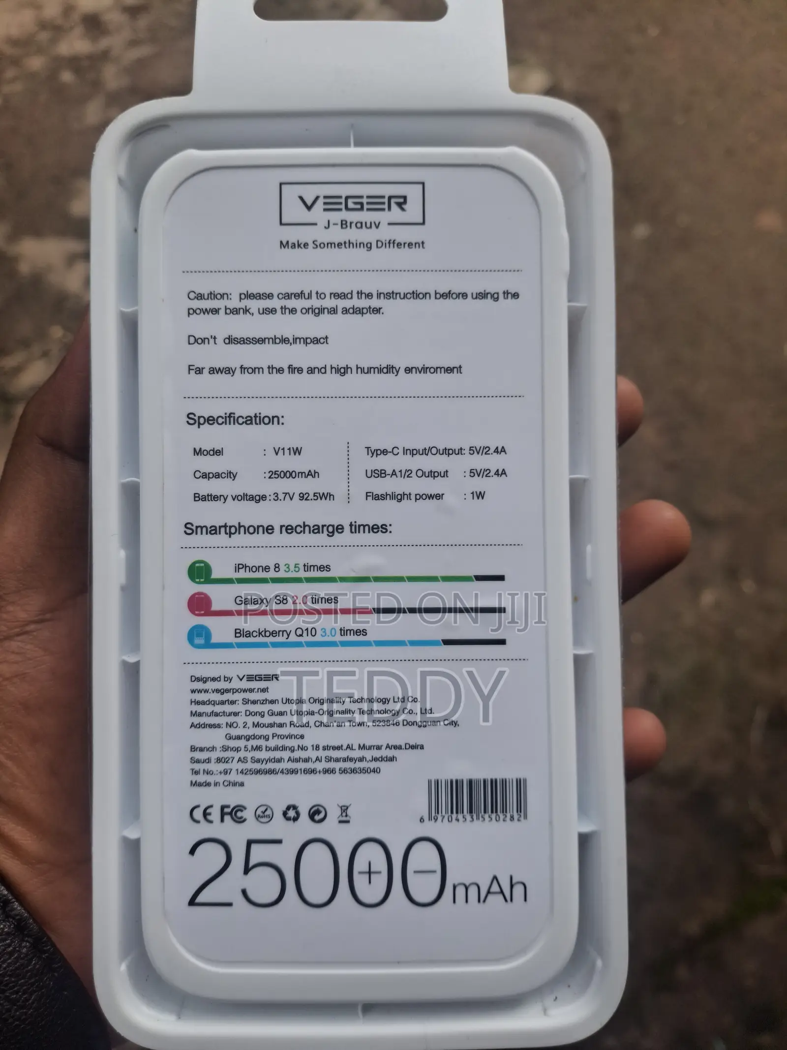 Veger 25000mah Resistant With Led Flashlight