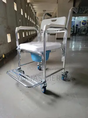 Toilet Chair+Four Waterproof Castors With Rear Brakes for Smooth Move