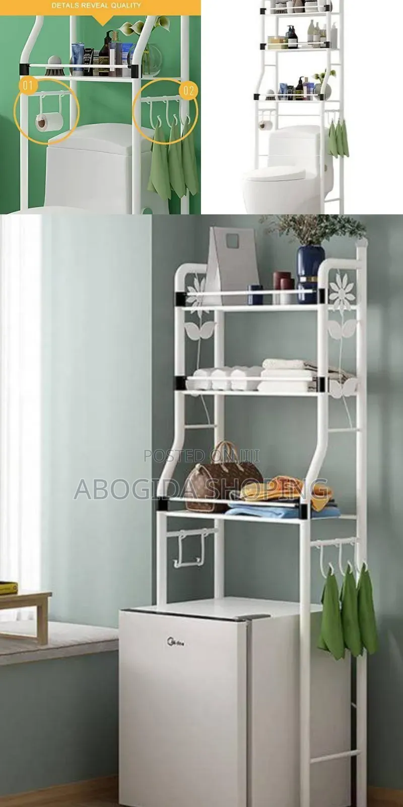 3-Tier Bathroom Laundry Organizer Rack 