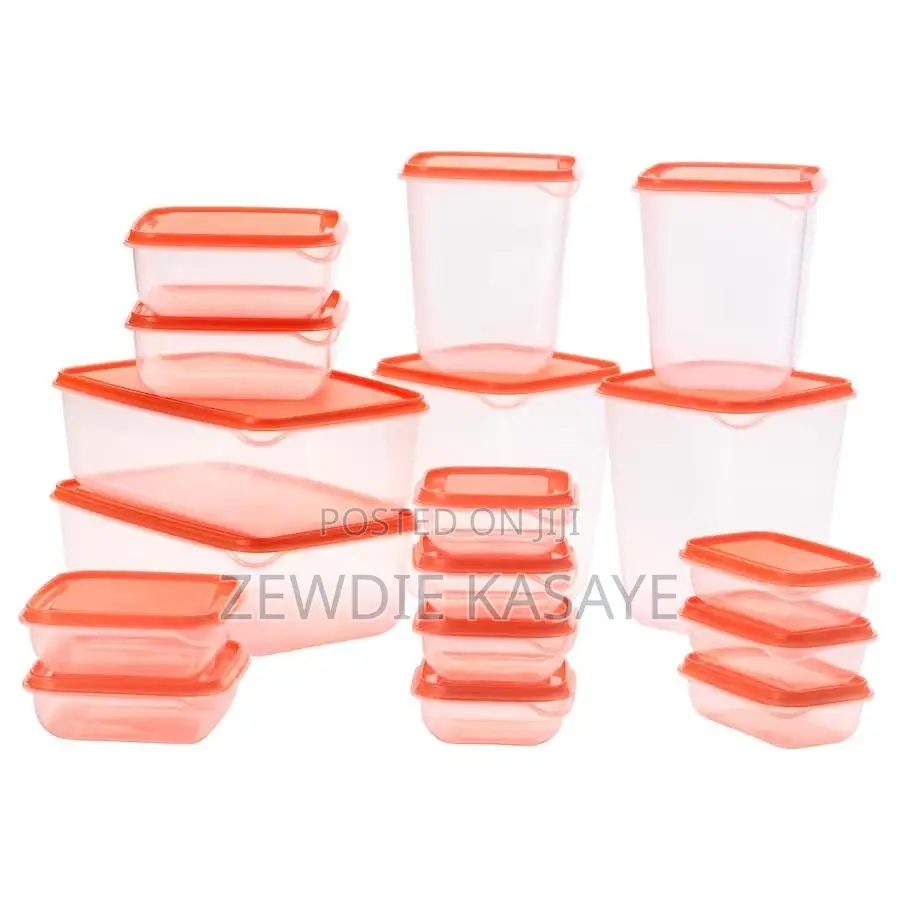Food Container, Set of 17, Transparent/Orange.