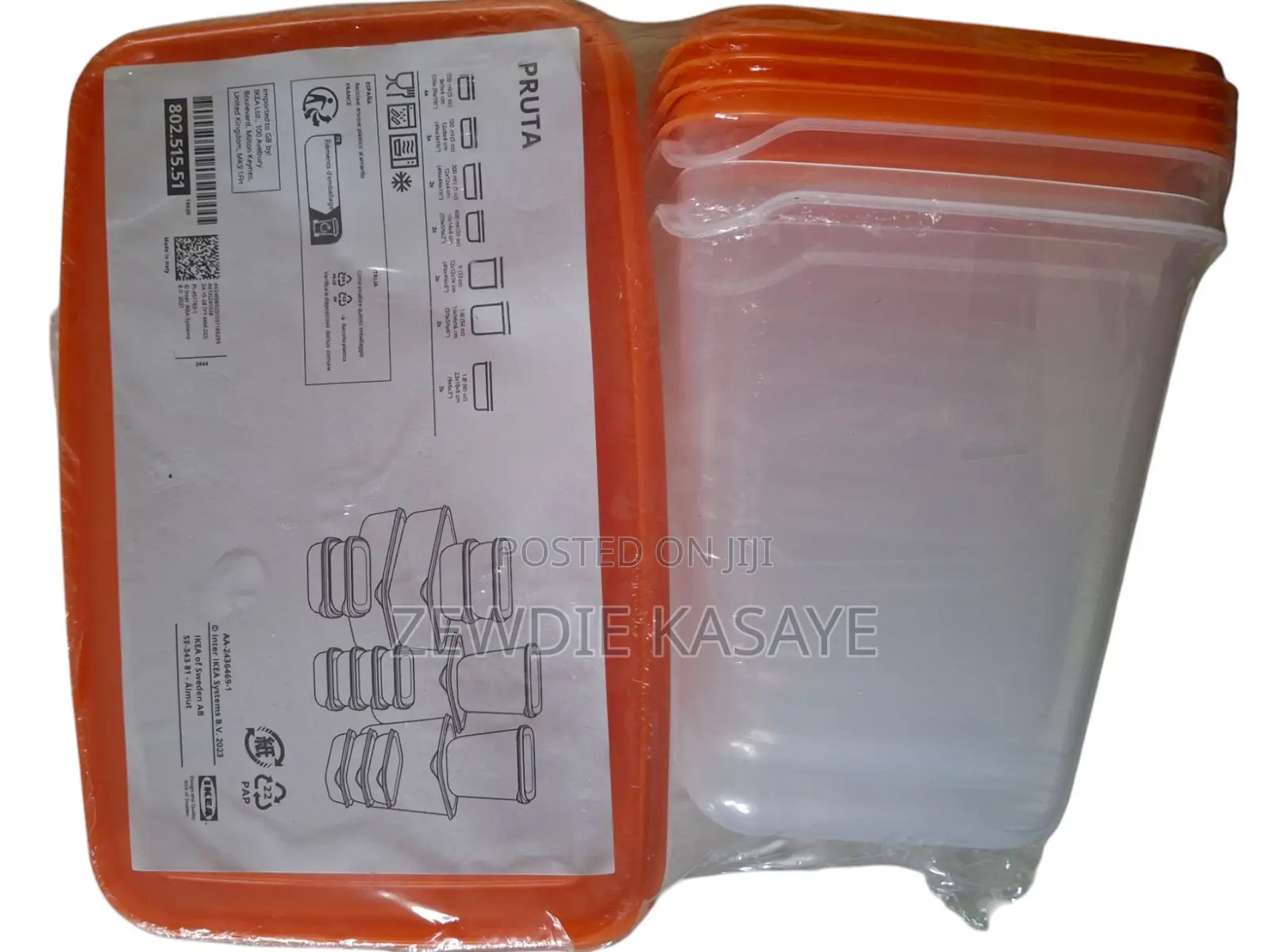 Food Container, Set of 17, Transparent/Orange.