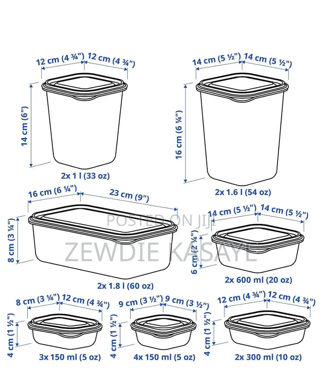 Food Container, Set of 17, Transparent/Orange.