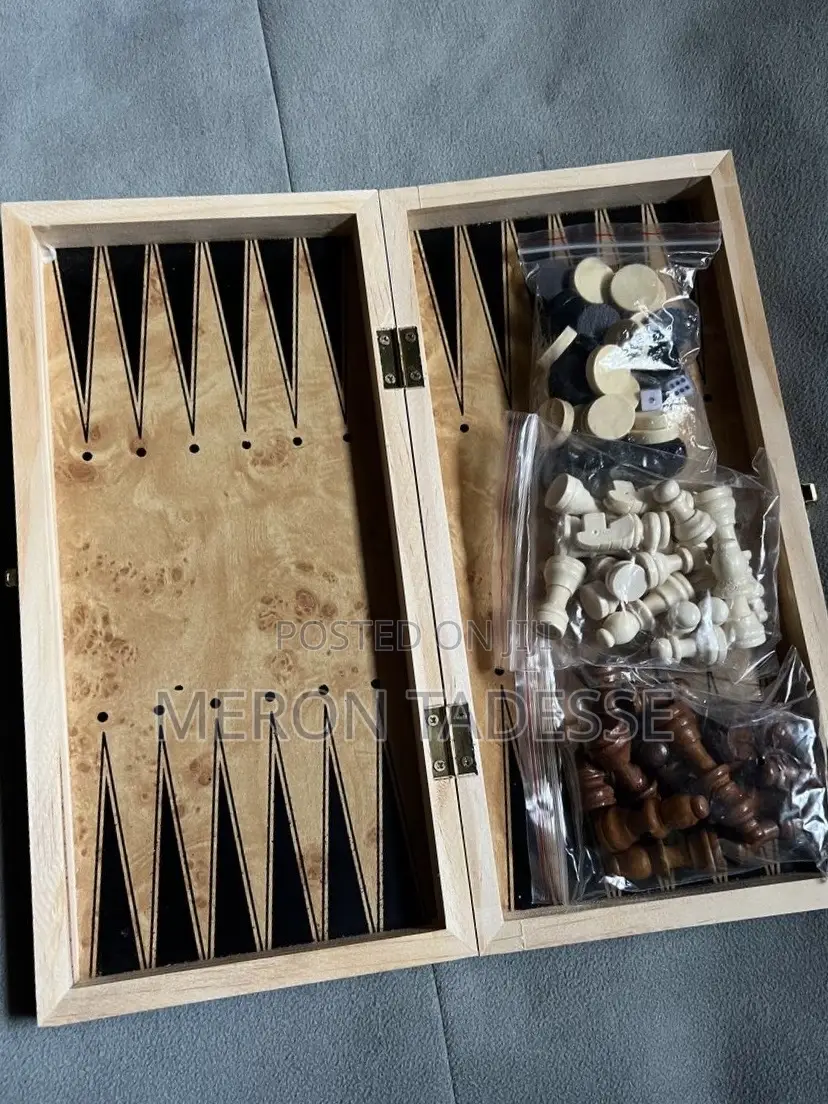 3in1 Wooden [Chess+Checkers +Backgammon ] [ ቼዝ +ዳማ+ባክጋመን ]30cm X 30cm