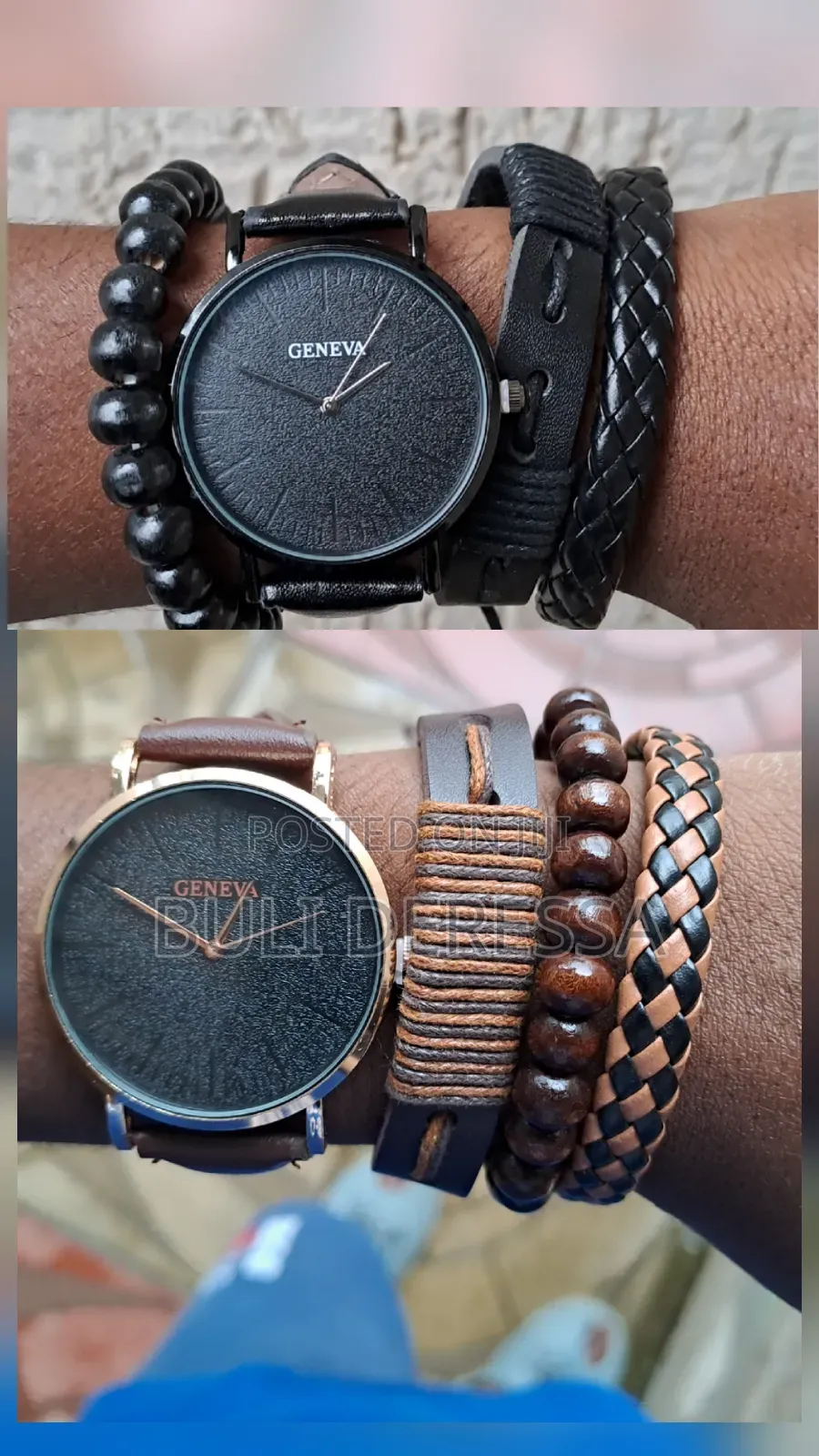 Men Watch Luxury Bracelet Set Fashion Brown Leather Bracelets
