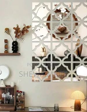 Photo - Square Mirror Wall Sticker, Floral Pattern Acrylic Decorative Wall