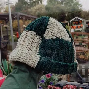 Checkered Crochet Beanie / Handmade
