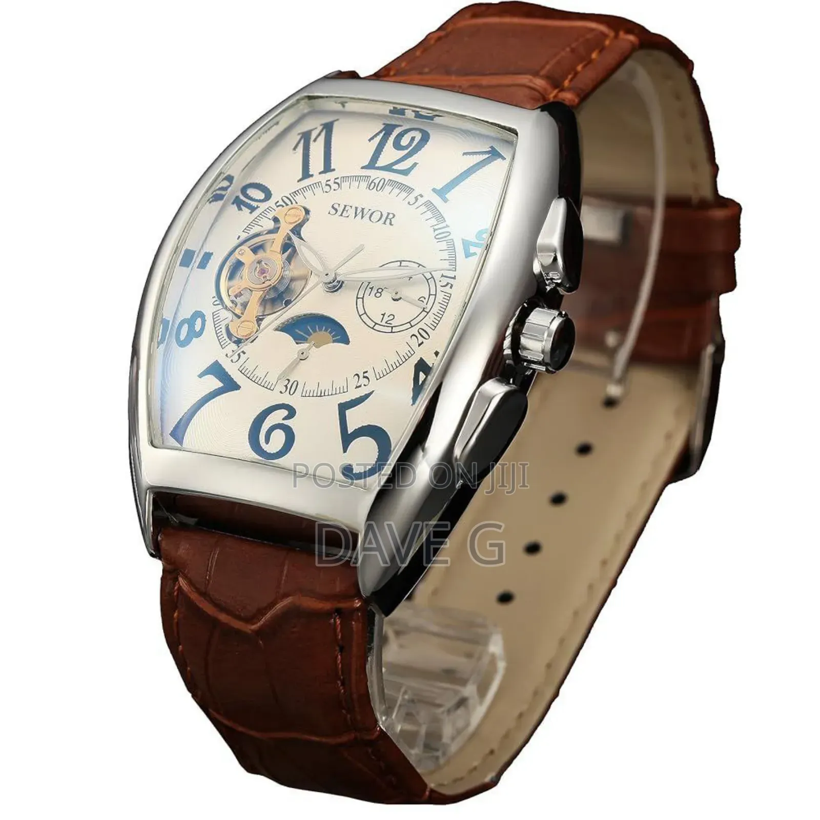 Sewor Rectangle Luxury Leather Mechanical Analog Men Wrist Watch