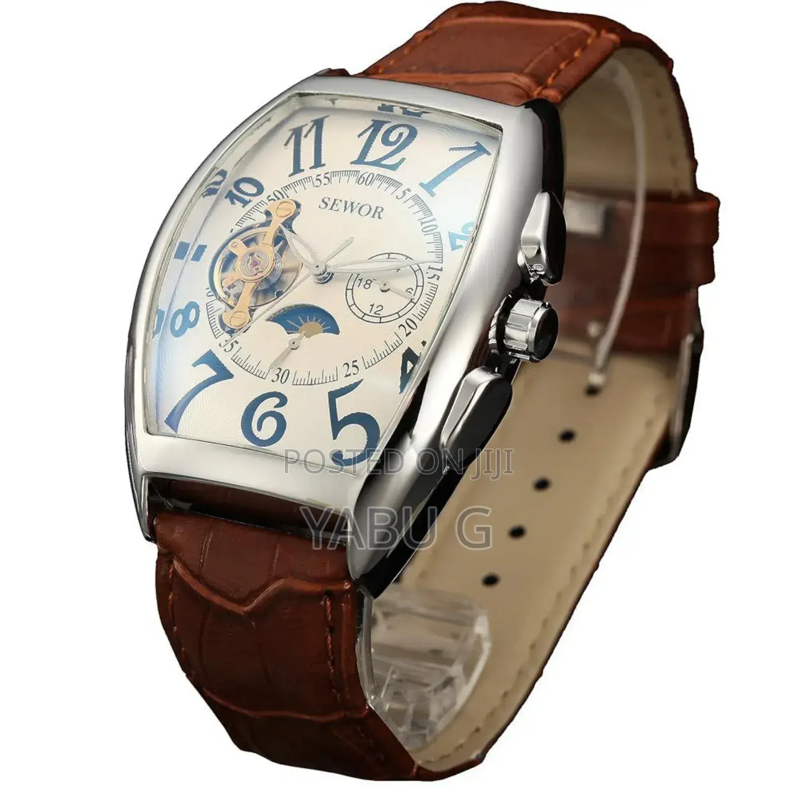 Sewor Rectangle Luxury Leather Mechanical Analog Men Wrist Watch