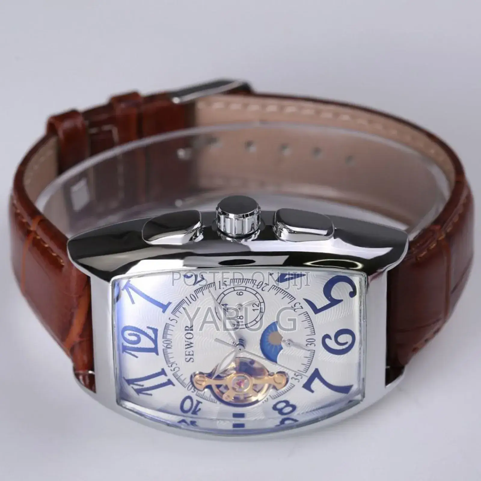Sewor Rectangle Luxury Leather Mechanical Analog Men Wrist Watch