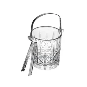 Glass Ice Bucket With Stainless Steel Handle