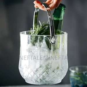 Glass Ice Bucket With Stainless Steel Handle