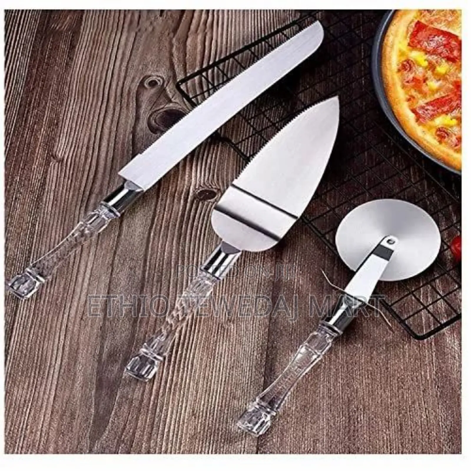 3 Piece Stainless Steel Cake Knife, Server Set and Pizza Cutter