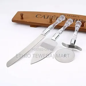 3 Piece Stainless Steel Cake Knife, Server Set and Pizza Cutter