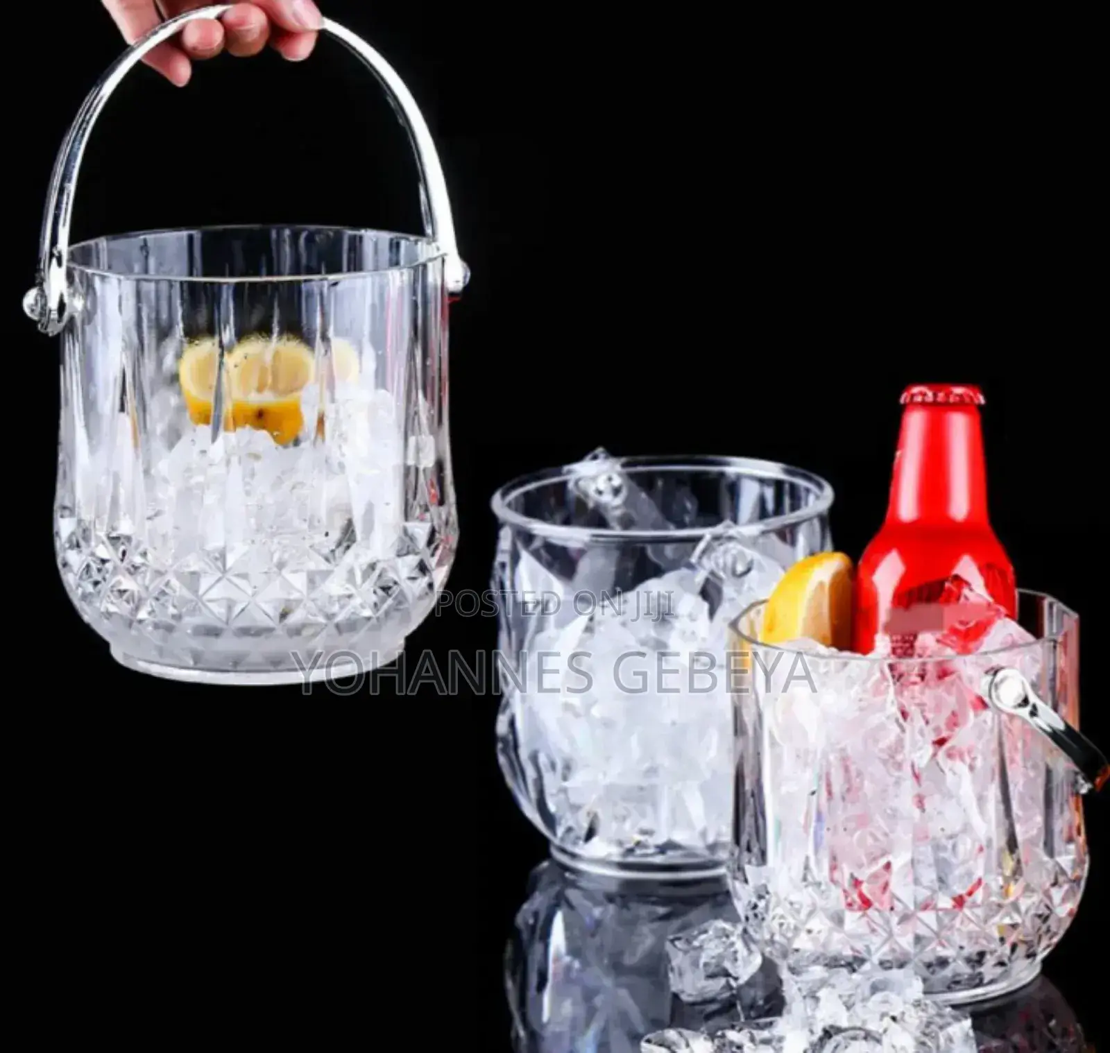Glass Ice Bucket With Stainless Steel Handle
