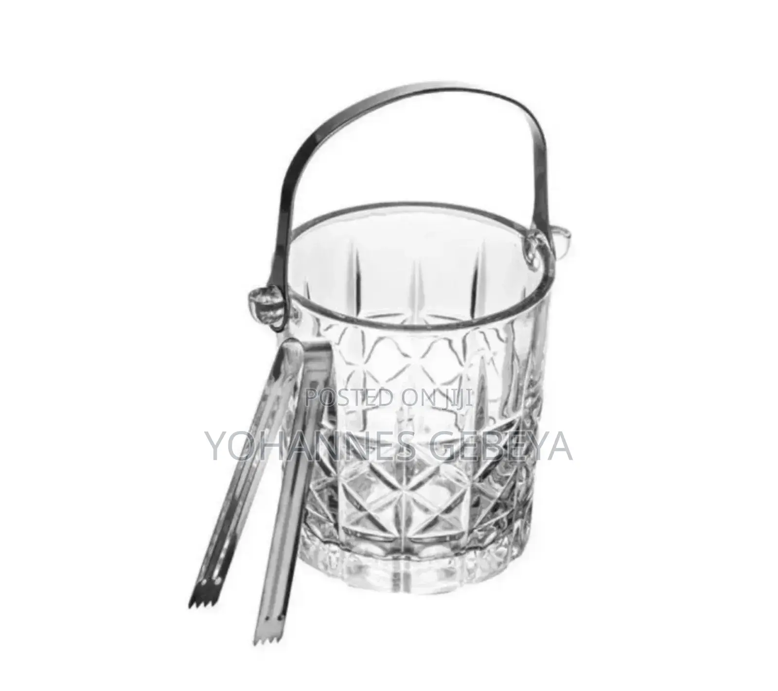Glass Ice Bucket With Stainless Steel Handle