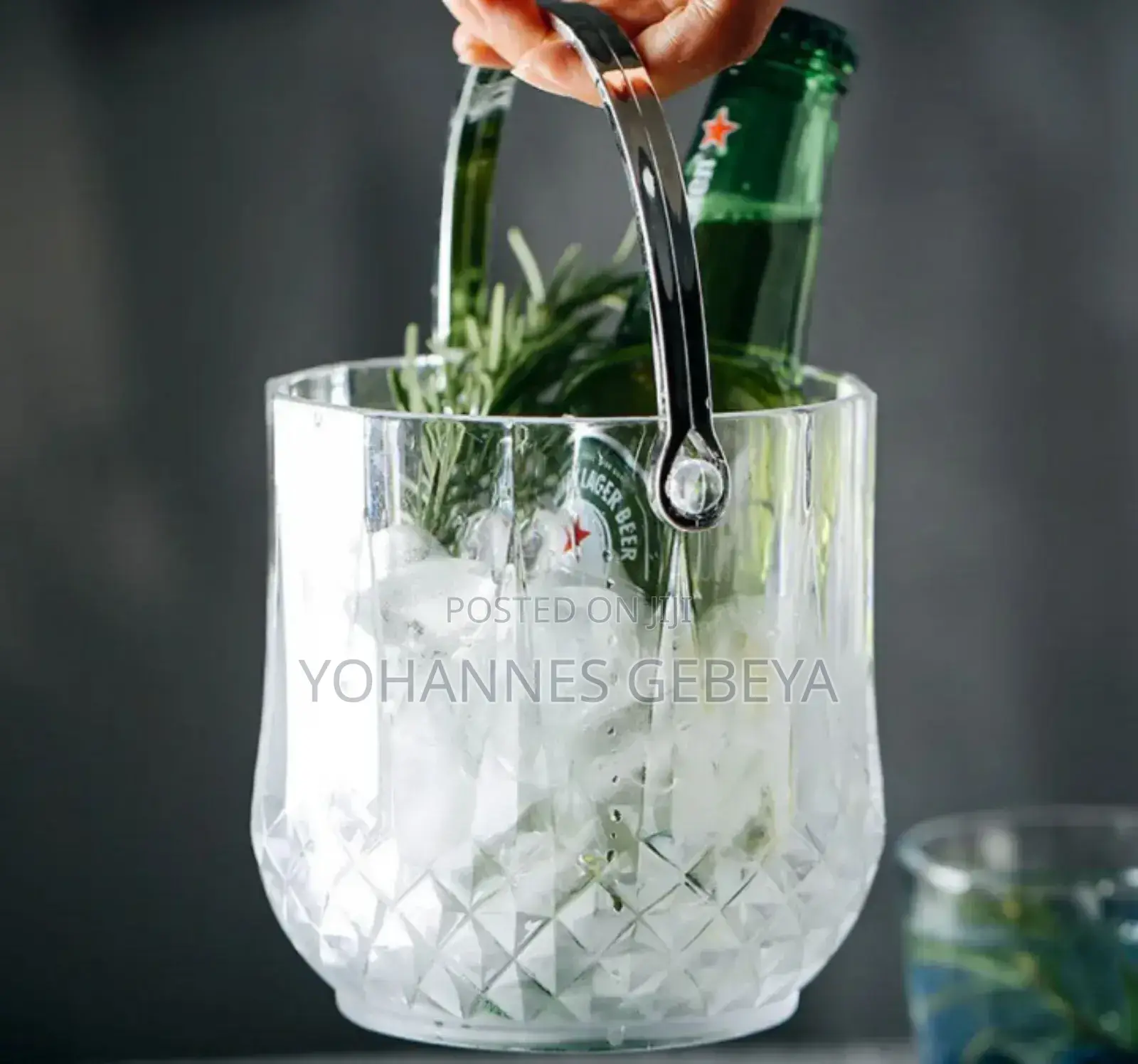 Glass Ice Bucket With Stainless Steel Handle