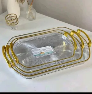 3 Sets Serving Tray With Golden Handle