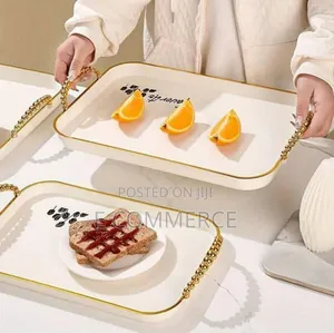 3 Sets Serving Tray With Golden Handle