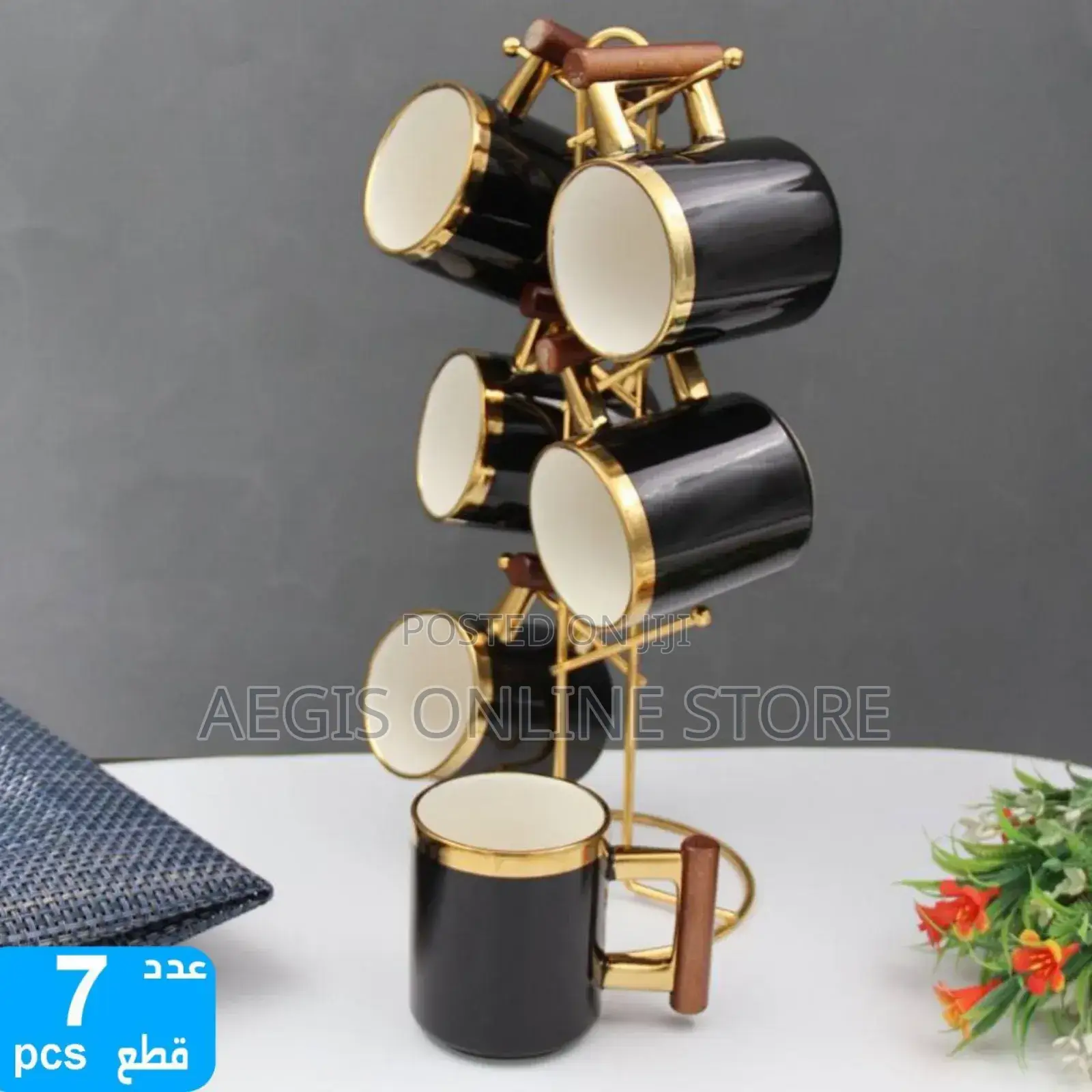 6set Ceramic Mugs With Golden Stand