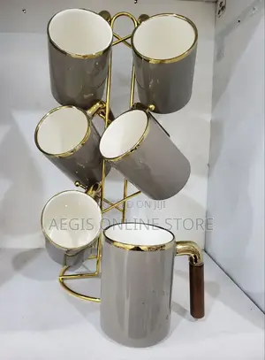 6set Ceramic Mugs With Golden Stand