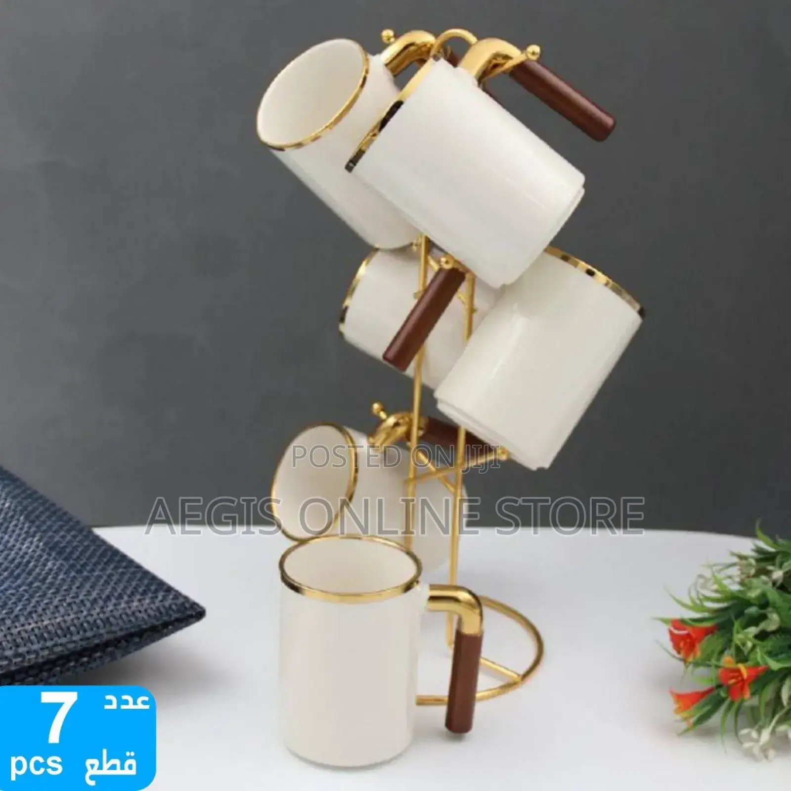 6set Ceramic Mugs With Golden Stand