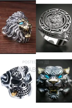 Photo - Stainless Steel Ring and Chain Smoking Skull Ring and Headset Chain